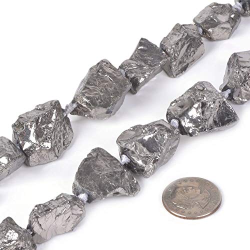 Silver Coated Clear Quartz Crystal Nugget Raw Graduated Beads Strand 2mm Hole Drilled - color: Silver Coated Clear Quartz