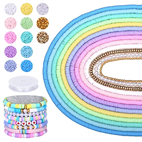 AceFun 3750PCS Clay Beads for Bracelets Making Polymer Clay Beads Kit with Pearl Beads Spacer Beads, Disc Heishi Beads Set for Jewelry Making Necklace Bracelet Earrings Finding, Macaroon Colors Mixed - color: Macaroon Colors Mixed