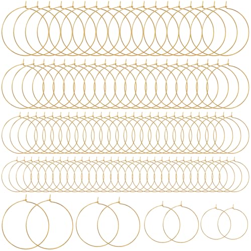 Pndeyo 280pcs Hypoallergenic Earring Beading Hoops, 20mm 25mm 30mm 35mm Round Hoop Earrings Findings, Open Earring Wire Ring Accessories for Jewelry Making- Silver & Gold - color: Gold-280pcs