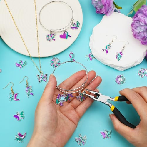MARFOREVER 40 Pcs/20 Pairs Suicide Awareness Charms, Suicide Prevention Charms Teal Purple Ribbon Pendant for Bracelet Necklace Earrings Making Accessories - style: Suicide Awareness