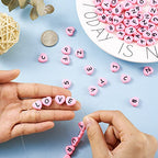 Cheriswelry 100pcs Pink Heart Acrylic Letter Mixed Opaque Black Alphabet Spacer Beads 10.5x11.5mm for DIY Craft Jewelry Making - color: Pink Heart Letter Beads