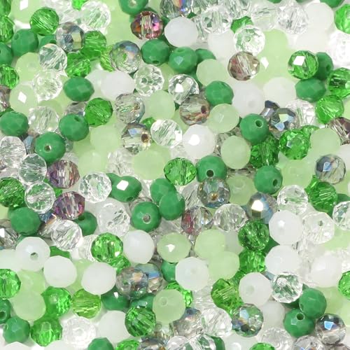 Songxi 300pcs 6mm Green Glass Beads for Jewelry Making, 5 Style 3 Size Crystal Beads for Bracelets Jewelry Making, Spacer Beads for Keychain Making Necklace Earring DIY Arts and Crafts - color: Green, size: 6mm