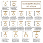 32 Pcs Gold Toggle Clasps Brass OT Toggle Jewelry Clasps Heart & Flower & Round Ring T-Bar Closure Clasp Fastener IQ End Connectors for DIY Necklace Bracelet Jewelry Making - color: Golden-Mix Styles
