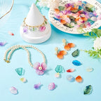 Glass Leaf Beads Crystal Glass Leaf Charms Transparent Leaves Pendants Tiny Green Leaf Bead Caps for Christmas Earring Bracelet Jewelry Making DIY Keychain Craft - color: 10 Styles-Mix