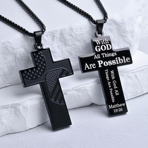 Sport Necklace for Men Pickleball Necklace Stainless Steel Cross Pendant Gifts for Men Pickleball Fans Bible Verse - style: Braver