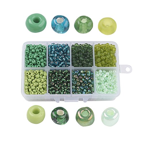 Pandahall About 1900pcs 6/0 Glass Seed Beads Round Loose Spacer Beads Hole: 1mm for DIY Jewelry Making (Green) - color: Green, size: 6/0