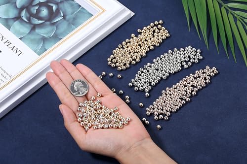 XIANNVXI 500Pcs 6mm Round Spacer Beads for Jewelry Making - Smooth Loose Ball Beads for DIY Bracelets, Earrings & Crafts (Gold, Silver, Rose Gold) - color: Round beads 3 colors