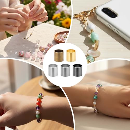 2500 Pcs 2x2mm Crimp Tube Bead Crimp Beads for Jewelry Making 5 Colors Plated Brass Column Stoppers Crimping Beads Tube for DIY Bracelet Earrings Necklace Accessories