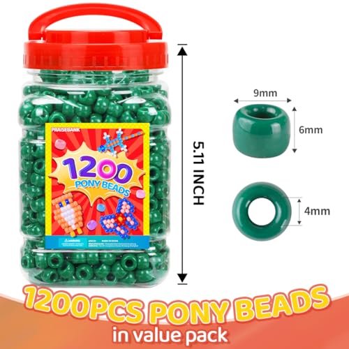 Praisebank Pony Beads, 1200pcs 6x9mm, Wholesale Beads, Bracelets Jewelry Making, Arts & Crafts(Dark Green) - color: DARKGREEN, size: Small Size