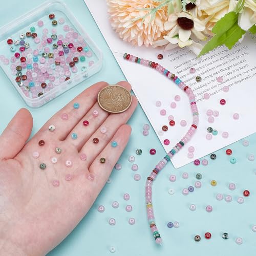 PH PandaHall 320PCs Rondelle Beads Gemstone Loose Spacer 2 Strands Abacus Disk Beads 4mm Mix Color Rondelle Stone Bead for DIY Bracelet Necklace Earrings Jewelry Making Crafting, Hole: 1mm