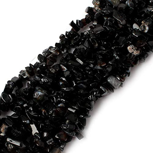 GEM-Inside Black Agate Chips Natural 7-8MM Gemstone for Bracelet Necklace Earrings Jewelry Making Crafts Design Wholesale Loose Beads 34" - color: Black Agate