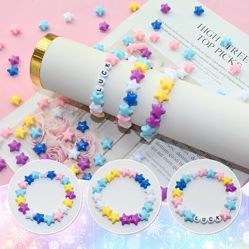 Amaney 400pcs Star Beads Multi Color Acrylic Beads for Bracelet Necklace Craft Jewelry Making - color: StarBeads