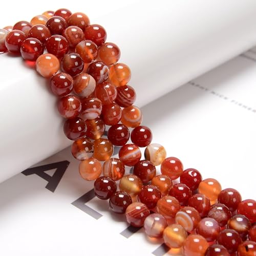 122Pcs(2 Strand/Set) 6mm Pink Fuchsia Stripe Agate Smooth Round Beads Natural Stone Beads AAA Grade Premium Round Gemstone Genuine Real Stone Loose for DIY Bracelet Jewelry String Making - color: Rose Red Stripe Agate, size: 6mm