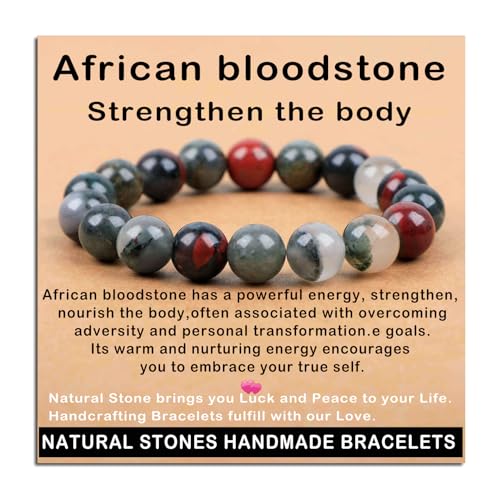 AD Beads Handmade Gemstone Stretch Elastic Bracelet Crystal Healing Reiki Nature's Beauty and Spiritual Essence Unisex - color: African Bloodstone (Strengthen the Body), size: 10mm