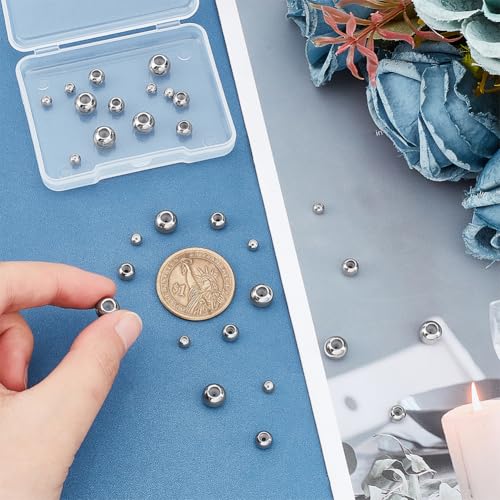 PH PandaHall 30pcs Stainless Steel Stopper Rondelle Spacer Beads with Rubber Inside, Fit Adjustable Slider Chain, Jeweley Bracelet Necklace Making