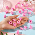 FASHEWELRY 50Pcs 20mm Big Vowel Letter Beads Deep Pink Large Hole Acrylic Alphabet Beads for Bracelets Making, UV Plating Iridescent 3D Slider Initials Bead for Keychains Making - color: Deep Pink