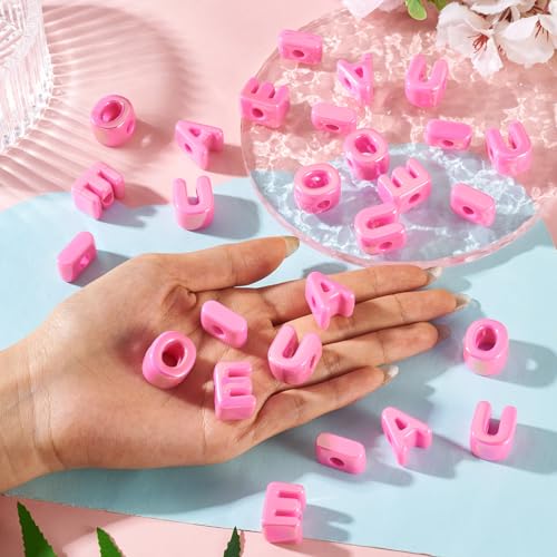 FASHEWELRY 50Pcs Vowel Letter Acrylic Beads Big Plastic Letter Blocks Charms 3D Letters Chunky Initial Alphabet Beads for Key Chains Necklace DIY Arts Craft Projects Deep Pink - color: Deep Pink, size: Vowels