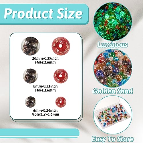 Elecrelive 96pcs Glow in The Dark Glass Beads 6mm/8mm/10mm Lampwork Luminous Round Glass Beads for Jewelry Making DIY Bracelet Earring Necklace Making - color: Mix 8 Colors