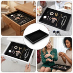 Kifmurase 6 Pack Velvet Jewelry Trays for Drawers, Black Jewelrys Display Tray Stackable Jewelry Organizer Trays Bracelet Ring Earring Necklace Organizer Empty Plate for Drawers Countertop