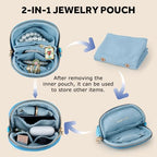Velvet Travel Jewelry Pouch, 2-in-1 Clamshell Case with Detachable Insert, Portable Travel Jewelry Organizer with Wrist Strap, Converts to Mini Coin Purse, Gift for Women & Girls (Teal Blue) - color: Teal Blue