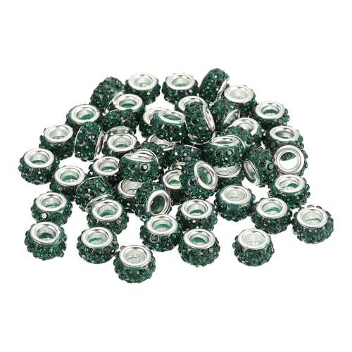 uxcell 50Pcs European Large Hole Beads, Rhinestone Craft Bead Crystal Charm Spacer Beads for Pens Bracelet Making Necklace DIY Craft, Drak Green - color: Drak Green