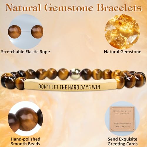 INSYOHO Dont Let the Hard Days Win Bracelet – Inspirational Healing Crystal Bracelet for Women & Men, Agate & Amethyst Beaded Adjustable, Motivational Gift for Stress Relief & Positivity - color: Golden Tiger Eye