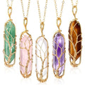 Yaomiao 5 Pieces Crystal Necklaces, Healing Stones Spiritual Pendant Natural Gemstone Jewelry with Adjustable Chain for Women Girls - color: Mixed Color with Tree Gold Chain