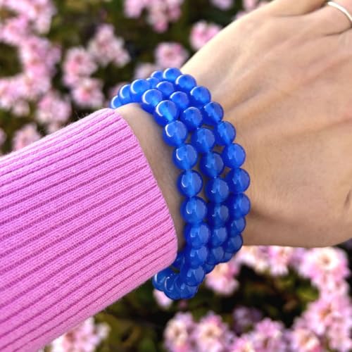 Adabele 1pc Natural Stretch Gemstone Bracelet 8mm (0.31") Bead 7" to 8.5 inch Healing Crystal Energy Quartz Chakra Jewelry Women Unisex Birthday Gift - color: Blue Agate, size: 7 inch