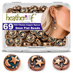 Tibetan Copper Spacer Beads 9mm Flat Round – 69pcs Metal Spacer Beads for Jewelry Making, Bracelets, Necklaces & Earrings DIY Supplies, Antique Silver Zinc Alloy - color: Copper Star and Moon
