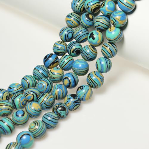 MJDCB Synthesis Colour Malachite Beads Beautiful Fashion Round Stone Beads for DIY Jewelry Making 15" (4mm, Blue- Gold - Black) - color: Blue Gold Black Malachite, size: 4mm