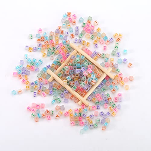 ToBeIT1000Pcs Glow Letter Beads Acrylic Letter Beads Cube Beads Glow in The Dark Beads for Jewelry Making, Bracelets, Necklaces(6 * 6glow Color) - color: glow color