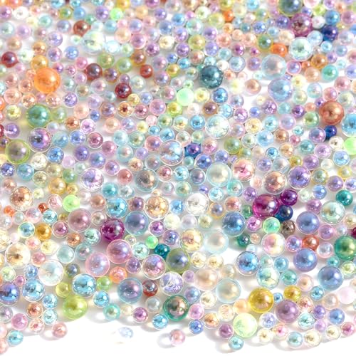 100g Micro Bubble Beads, 1.25-3mm Colorful Water Droplets Bubble Beads No Hole, Tiny Round Iridescent Glass Bead Balls for DIY Crafts Nail Art Resin Filler