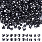 FASHEWELRY 500pc Acrylic Cube Vowel Letter Beads - 4.5mm Black Square Initial Alphabet Beads for Friendship Bracelets & Jewelry Making - color: 0-Vowel Letter Beads
