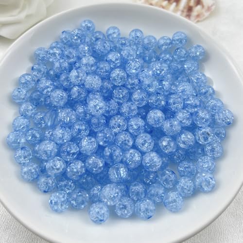 400pcs 8mm Acrylic Crackle Beads - Round Crystal Acrylic Craft Beads with Hole for Jewelry Making - Bracelets, Necklaces - Blue - color: 22-blue, size: 8MM