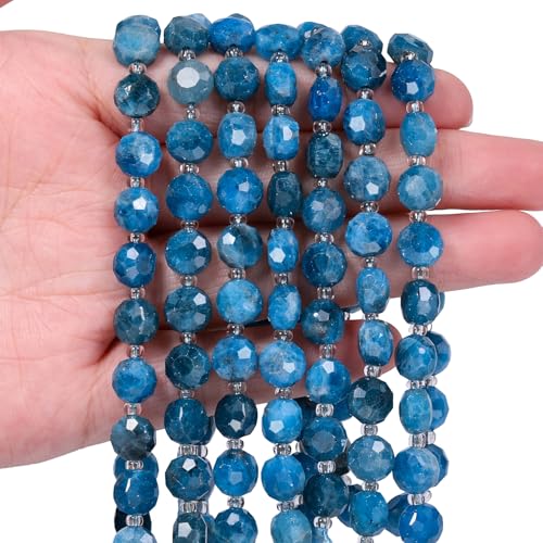 8×5mm Apatite Natural Stone Beads for Jewelry Making About 35-40pcs 1 Strand 15" Drilled Flat Faceted Cabochon Gemstone Beads for Bracelets Necklace DIY Crafts - color: Apatite
