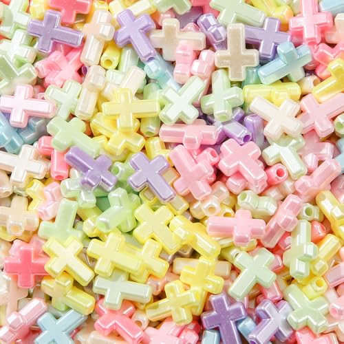 300pcs Cross Beads Color Pearl Cross Beads Crosses Spacer Bead Bulk for DIY Crafting Necklace Bracelet Jewelry Making Keychain (Color Pearl) - color: color pearl