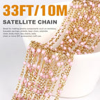 33 Feet Gold Enamel Chains Bulk, 2mm 18K Gold PVD Plated 304 Stainless Steel Pink Enamel Beaded Cable Link Chain Roll Spool for Jewelry Making - color: Gold Pink Beads