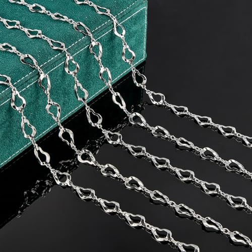 2 Yard Stainless Steel Jewelry Making Chains Bulk Hollow Drop Link Chain for Necklace DIY Jewelry Supplies - color: Silver Drop