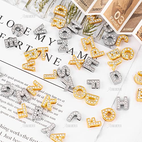 AUEAR, 130 Pack Silver Gold A-Z 8mm Full Rhinestone Slide Crystal Alphabet Letter Charm Alloy for Bracelets Necklace Wristbands DIY Jewelry Making - color: Silver & Gold, size: 130 Pack