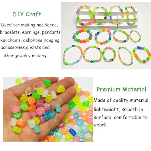 500pcs Glow in The Dark Mixed Acrylic UV Beads - Color Changing Heart Beads for Jewelry Making Bracelets - color: Mixed Colors Heart Beads