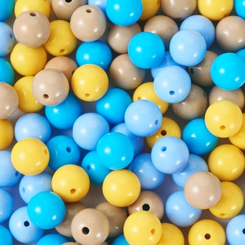 100 Pcs 11.5-12mm Bubblegum Beads Opaque Acrylic Chunky Loose Spacer Round Focal Beads for Jewelry Making Bracelet Necklace Keychain Craft Art Making,Hole:1.8mm,Deep Sky Blue - color: Deep Sky Blue
