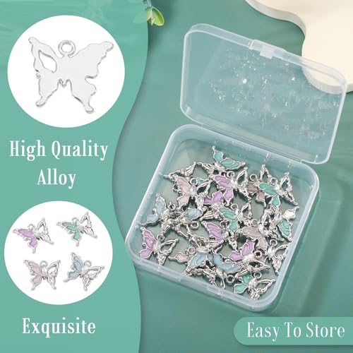 FASHEWELRY 20Pcs Alloy Crystal Rhinestone Butterfly Charms Gradient Color Enamel Butterfly Charms Silver Plated Fairy Pendants for Earring Jewelry Making Necklace Bracelet Craft - color: Butterfly-Silver Plated