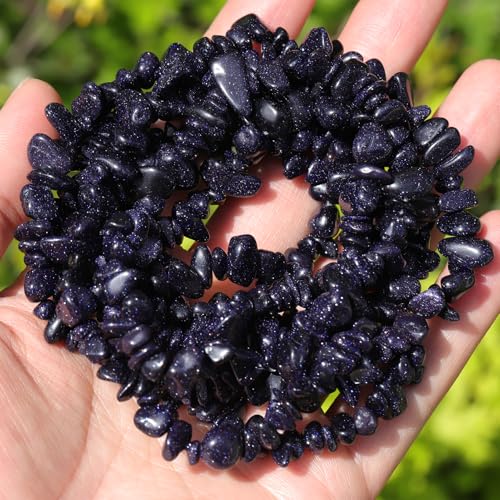400Pcs Natural Chip Stone Beads for Jewelry Making Gold Sandstone & Blue Sandstone Pre-Drilled Irregular Healing Crystal Loose Beads for DIY Necklace Bracelet Earrings Ring Craft Supplies - color: Blue Sandstone + Gold Sandstone (2 Strands-62")