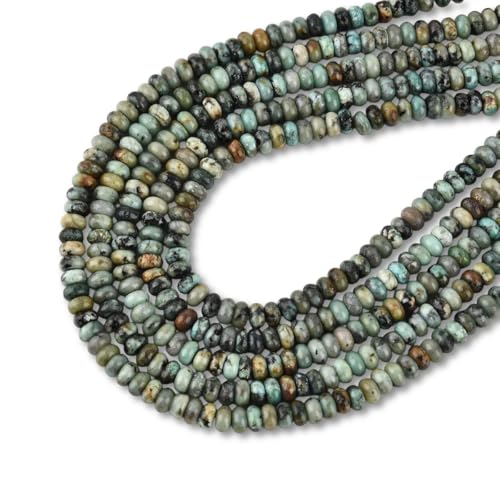160pcs 4x2mm Natural African Turquoise Disk Rondelle Spacer Semi Precious Gemstone Loose Stone Beads for Jewelry Making 15 Inch - color: African Turquoise
