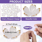 100Pcs Cherry Blossom Beads, 5-Petal Acrylic Flower Beads, Mini Spacer Hair Accessories Halloween Christmas for Bracelets Earring Jewelry Making- White - color: White