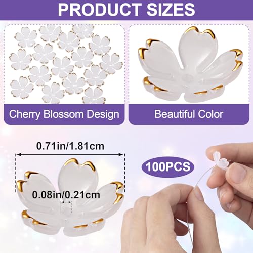 100Pcs Cherry Blossom Beads, 5-Petal Acrylic Flower Beads, Mini Spacer Hair Accessories Halloween Christmas for Bracelets Earring Jewelry Making- White - color: White