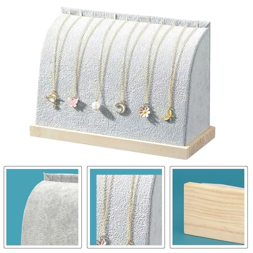 Cambered Necklace Display Stand with Flannelette Soft Mat Wood Jewelry Organizer Tabletop Display Holder for Necklaces, Choker Pendant (Light Grey) - color: Light Grey
