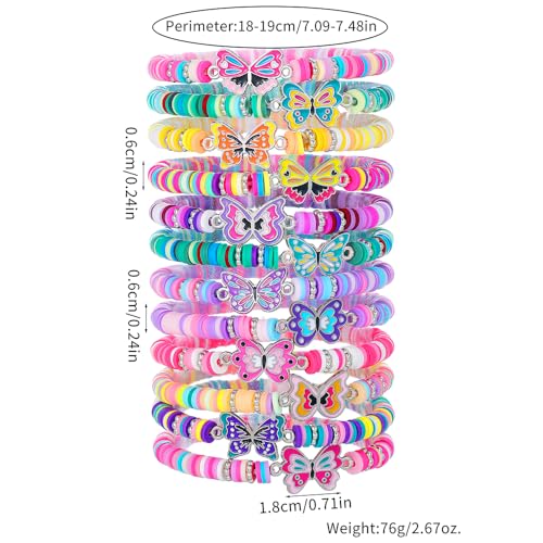 Friendship Bracelets Boho Stackable Bracelets for Women Surfer Heishi Clay Bead Bracelets Stretch Preppy Bracelets Colorful Boho Bracelets for Women - color: 12pcs Clay Butterfly