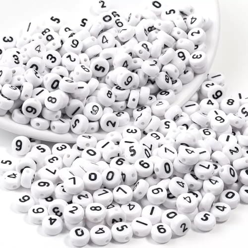 1000Pcs Acrylic Number Beads Round Number Round Beads 4x7mm Mixed Number Beads, for Jewelry Bracelets Necklaces Key Chains Making (Black-White) - color: Black-White