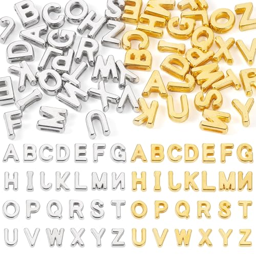 Cheriswelry 104Pcs Acrylic Letter Beads Plating Alphabet Plastic Beads Initial Letter A-Z Bead 12mm for DIY Bracelet Necklace Keychain Phone Straps Jewelry Making - color: 2 Color